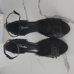 Black satin lace heels Size 9